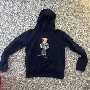 Ralph Lauren navy polo bear with football hooded sweatshirt size small